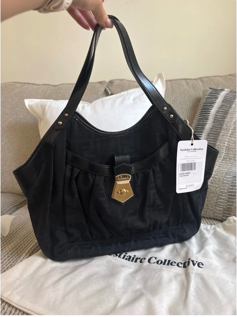 Fendi Black Shoulder Bag with Gold-Tone Lock